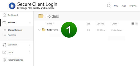 Portal landing page showing private folder